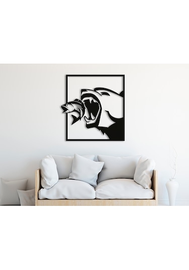 Ayı Ve Balık Silüet / Bear And Fish 3d Duvar Dekoru - Şık Ve Minimalist Tasarım 19cm