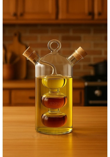 Çift Hazneli Cam Premium Yağdanlık & Sirkelik -360ml Zarif Ve Şık Tasarım Şeffaf