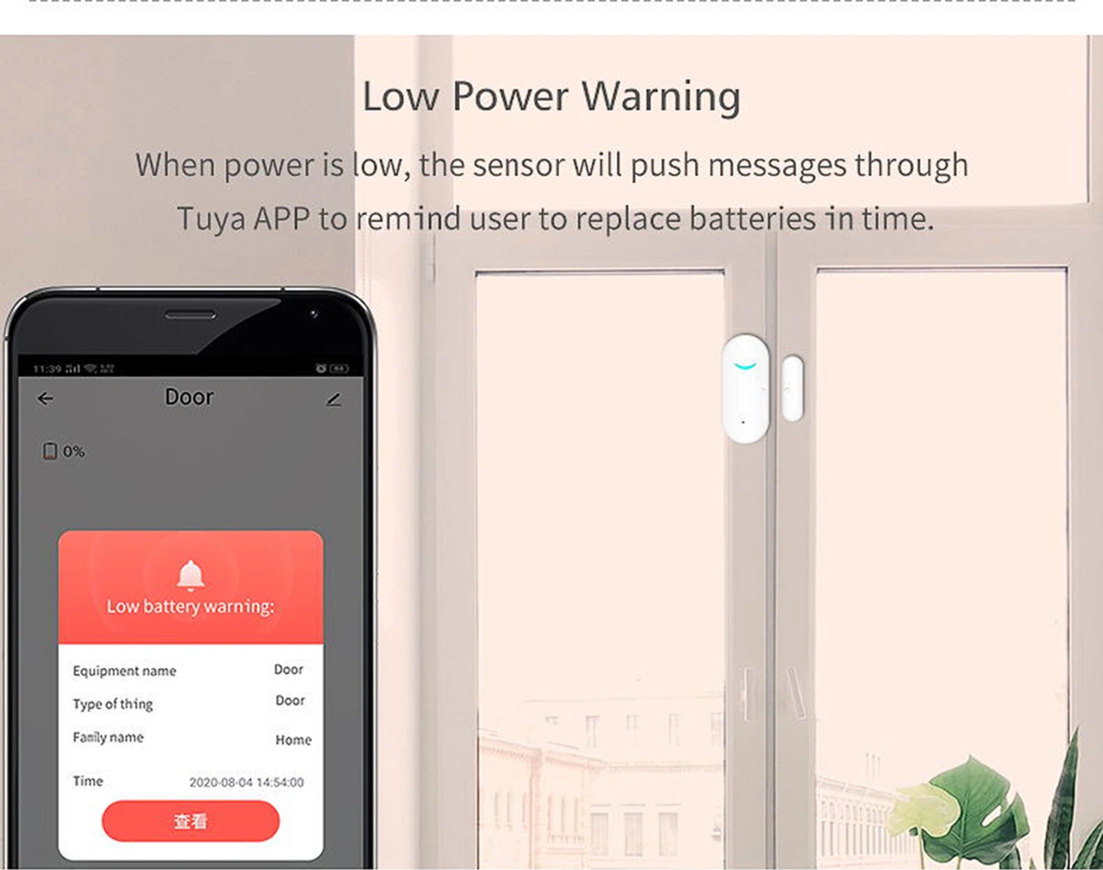 Moveevo Beyaz Ev Wi-fi Pencere/kapı Alarm Sensörü, Tuya Uygulaması İle Gerçek Zamanlı Uyarı, Pil İle Çalışır Pil Dahil Değil
