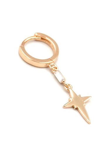 Tek Kutup Yıldız Gümüş Halka Küpe - Rose Bakır Beyaz