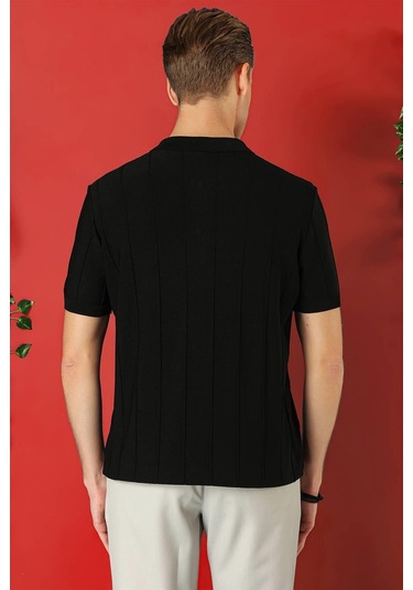 Slim Fit Fermuarlı Polo Yaka Kısa Kol Siyah Triko Tr 865 Siyah
