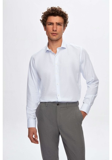 Twn Slim Fit Beyaz Baskılı Easy Iron Gömlek 1ef0221012880 Beyaz