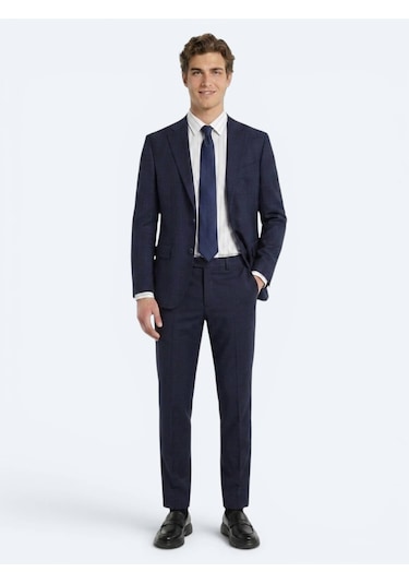 Kip Lacivert Potikare Modern Fit %100 Yün Takım Elbise