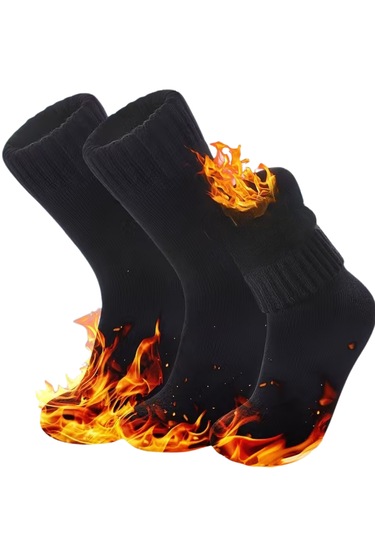 Erkek Soğuklara Karşı Termal Lastikli Havlu Kışlık Çorap Siyah