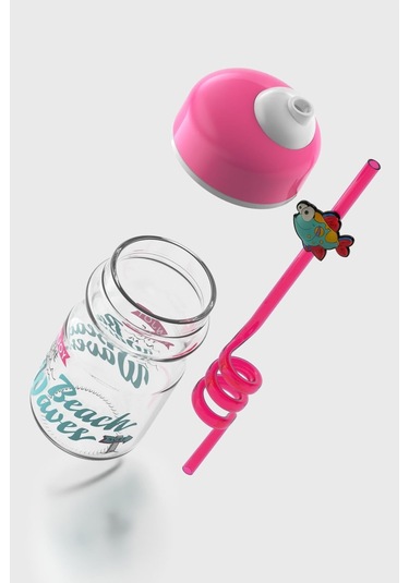Renga Bubble Kids Desenli 370 Ml Pipetli Cam Şişe 182048 Pembe
