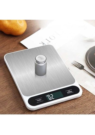 Besthome1 5kg Paslanmaz Çelik Taban Mutfak Terazi, G/lb/kg/ml Ölçüm, Arka Işık Lcd, Beyaz Pilli Beyaz Beyaz
