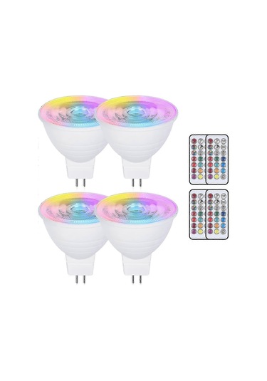 4'lü Mr16 3w Renk Değiştiren Gu5.3 Led Ampul Paketi, Ac/dc 220v Ab Fişi, Kısılabilir Rgb + Sıcak Beyaz 3000k, Uzaktan Kumandalı Reflektörlü - Kaiyi Diğer