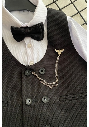 Matrix Yelekli Zincirli Erkek Çocuk Takım Elbise Siyah