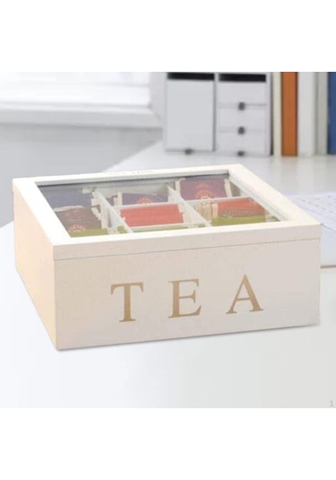 Novahub Ahşap Çay Saklama Kutusu, Ahşap Organizatör, Şeffaf Kapaklı 9 Bölmeli Çanta Tutucu, Şeker,