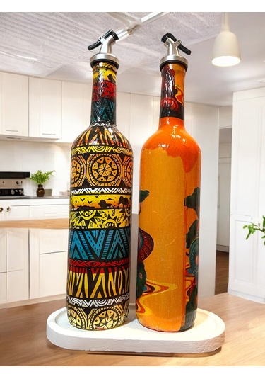 Asya Kabile Kültürlerinden İlham Alan Etnik Motiflerle El Yapımı Yağdanlık, Sosluk, Sirkelik Seti-mu Turuncu