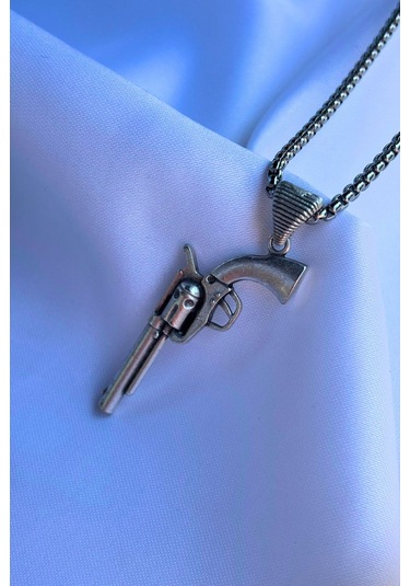 Tabanca El İşçiliği Paslanmaz Çelik Zincir Erkek Kolye Gümüş