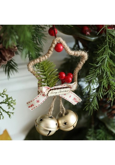 Elmpaly Altın Noel Çanı Yıldız Çilek Asma Ağacı Süsü Ev Dekoru Parti Aksesuarı