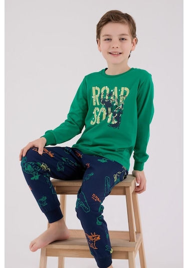 Rolypoly Erkek Çocuk Uzun Kol Pijama Takım Orman Yeşili-1868 Yeşil
