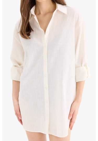 DeFacto Regular Fit Pamuklu Plaj Gömleği-Fall in Love W8241AZ25SMWT16 Beyaz