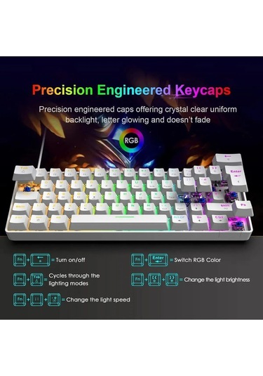 Siyah Rgb Full Mekanik %60 Blue Switch Gaming Klavye Rgb Işıklı Kablolu Q Klavye