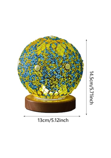 Homyl Gece Işığı Yatak Başı Usb Cam Mozaik Top Türk Lambası Yeşil Çok Renkli