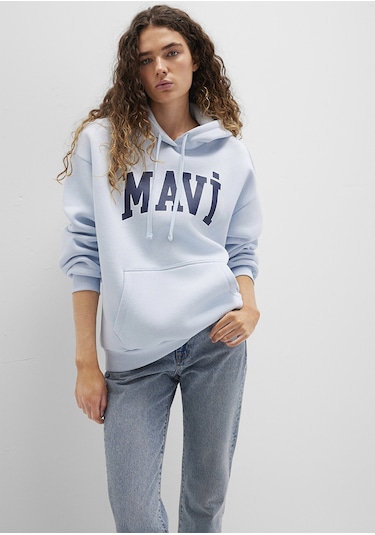Mavi - Mavi Logo Baskılı Kapüşonlu Mavi Sweatshirt 1600361-70717 Mavi