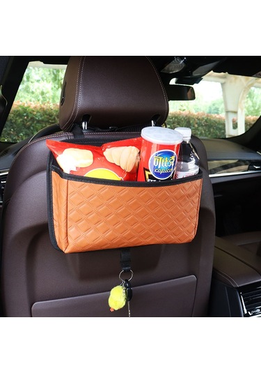 Kahverengi Evrensel 31 Cm Uzunluk 7 Cm Genişlik 22 Cm Yükseklik Araba Çöp Kutusu Askılı Çöp Kutusu Suni Deri 1 Adet Askılı