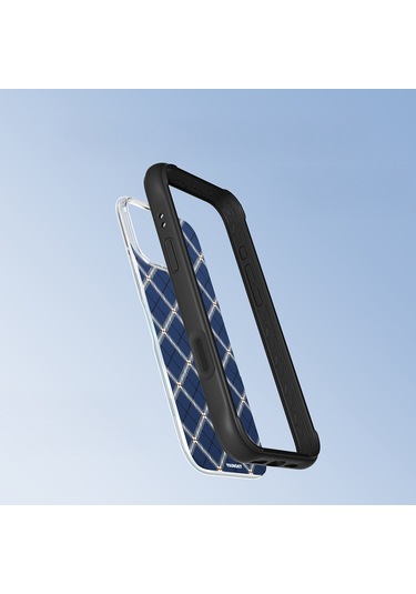 İphone 16 Pro Uyumlu Kılıf M-safe Şarj Özellikli Youngkit Argyle Serisi Kapak Mavi