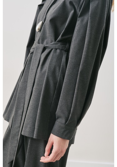 Geniş Kol Kemerli Gömlek Antrasit Antrasit
