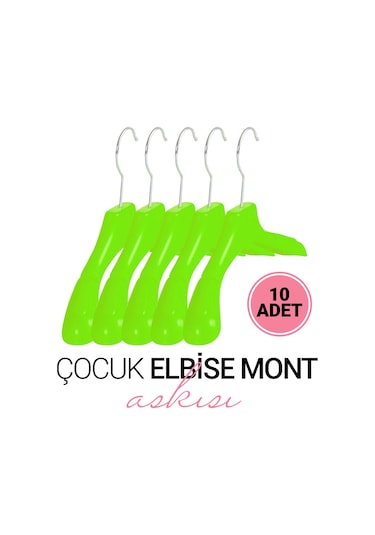 Çocuk YEŞİL Elbise Mont Askısı 10 Adet Paketli 30 Cm Çocuk Askı Yeşil