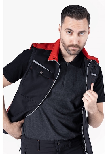 Softshell Yelek Siyah - Kırmızı