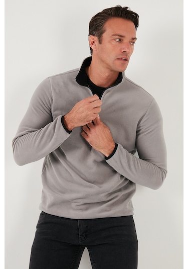 Buratti Slim Fit Yarım Fermuarlı Dik Yaka Erkek Polar 5906003 Gri