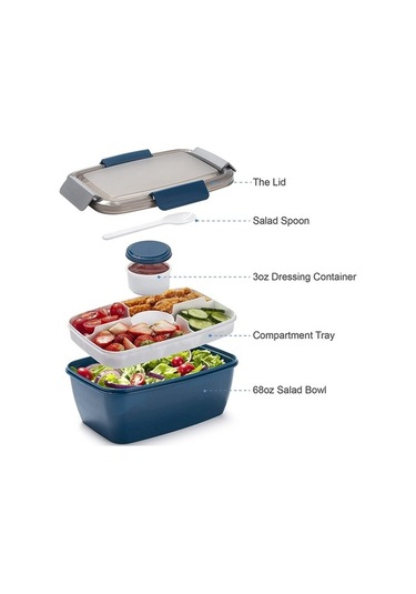 Ulzyvf Bölmeli Salata Kabı Mavi 2000ml Öğle Yemeği Mavi