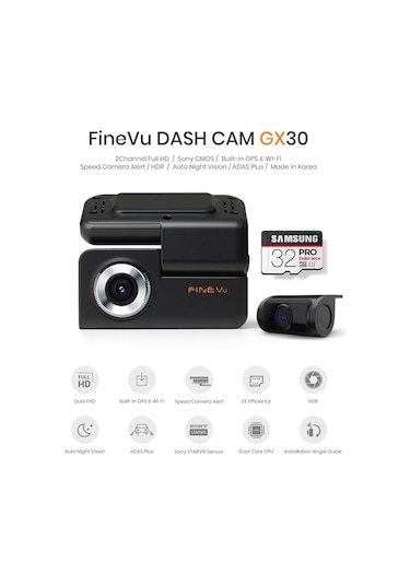 Finevu Gx30 Fullhd 2 Kameralı Wi-Fi+Gps+Adas Entegre Araç Kamera