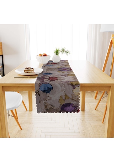 Fırça Desenli Bordo Mor Dijital Baskılı Süet Dokuma Runner 40x140