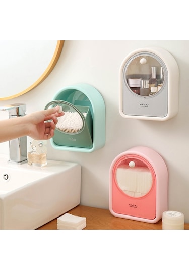 Cbtx Banyo Duvara Monte Pamuklu Çubuk Tutucu Pamuklu Çubuklar İçin Kozmetik Saklama Kutusu, Makyaj Pedleri - Beyaz