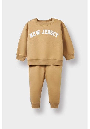 Defacto Erkek Bebek 2li Takım Baskılı Sweatshirt Eşofman Altı E8985a525aubg109 Bej