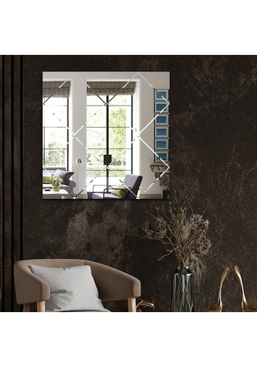 Ayna | Düz Ayna | Baklava Kanallı Kare Ayna | 60Cm X 60Cm Şeffaf