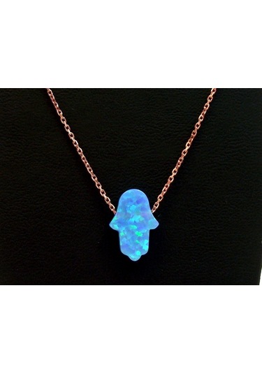 Mavi Opal El Fatma Ana Eli Kolye 925 Ayar Gümüş Hediye Paketinde