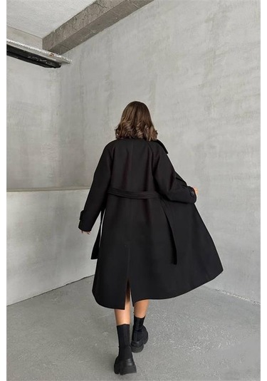 Neşeli Butik Kadın Astarlı Siyah İthal Kaşe Kaban Nbg048 Siyah