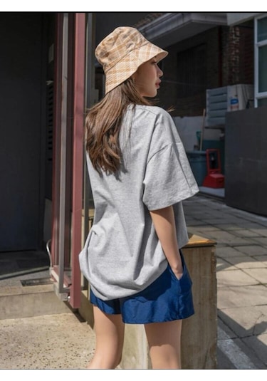 Kadin Gri Oversize Wonderful Baskılı T-shirt Gri-67865