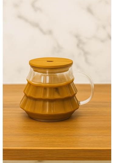 400 Ml Bambu Kapaklı Borosilikat Cam Bardak Silikon Contalı, Pipet Hediyeli, Isıya Dayanıklı Şeffaf