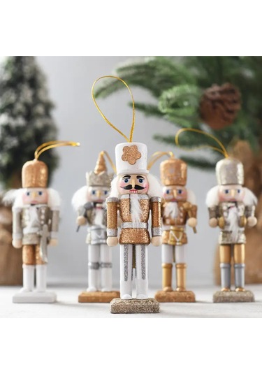 Vintage Ahşap Fındıkçı Figürü 5 Adet Yeni Yıl Ağaç Süsü