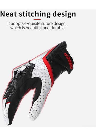 Rh-a0119 Motosiklet Eldiveni: Tam Parmaklı, Nefes Alabilir, Karbon Fiber Koruma, Dokunmatik Uyumlu, Beyaz, M Boy