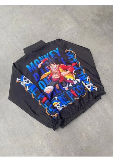 Modasize Unisex Fermuarlı Dijital Baskılı Rüzgarlik - Siyah Siyah