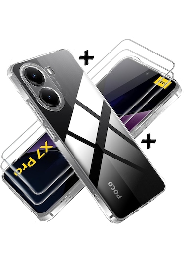 Xiaomi Poco X7 Pro Kılıf Şeffaf Silikon + 9h Ekran Koruyucu Cam