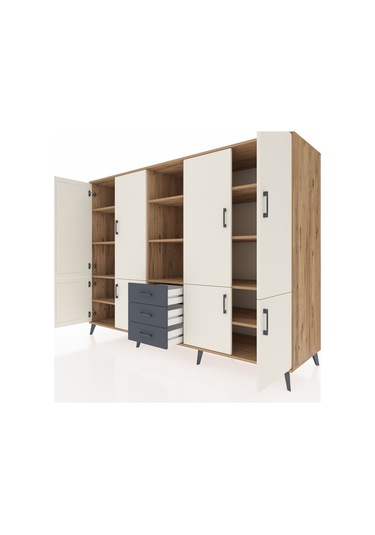 Kronos Dolap 11 Raflı 3 Çekmeceli 8 Kapaklı 220x59x163 Çam-aytaşı Çam-aytaşı/antrasit