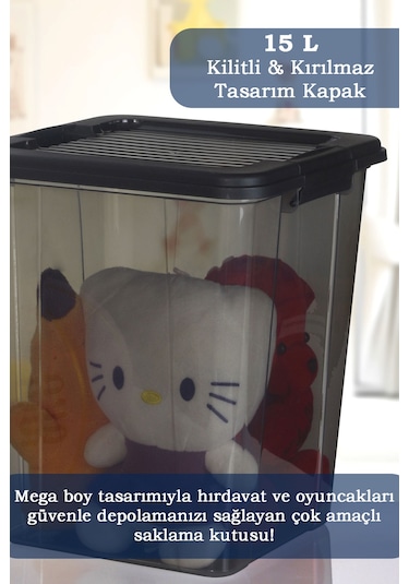 2'li Megabox 15l Saklama Kabı - Kilitli Kapaklı Çok Amaçlı Düzenleyici Kiler Depolama Saklama Kutusu Siyah