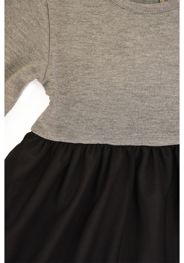 Luess Kız Çocuk Tül Detaylı Triko Elbise-gri Gri