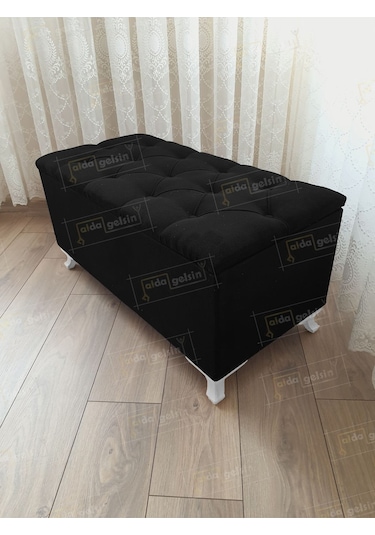 Sandıklı Kapitoneli Ayakucu Puf Bench 110 Cm Beyaz Ayak Siyah