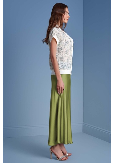 Evaze Yeşil Saten Etek Yeşil