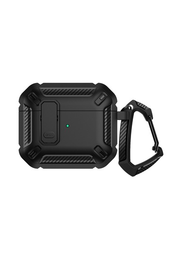 Airpods Uyumlu 3 İçin Kancalı Shield Darbeye Dayanıklı Kulaklık Koruyucu Kılıf Siyah