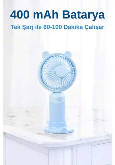 Taşınabililir Mini Usb Şarjlı 3 Kademeli El Masaüstü Vantilatör Fan Soğutucu Ym88216 Mavi