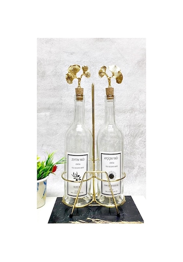 Şeffaf Yağlık Akıtmaz Ginko Model Mantar Tıpalı 750ml Yağdanlık V