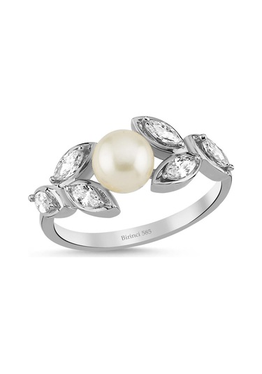 6,5 Mm Zirkon Taşlı Doğal İnci Yüzük Beyaz